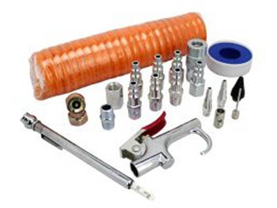 EXELAIR Recoil Hose and Air Accessory Kit - 13' Hose, Blow Gun, Ball Foot Chuck, Pencil Gauge, M-Style Couplers/Plugs, Safety Adapter, Nozzle Tips, Inflator Needle, Hex Nipple/Coupling, and Thread Tape - EX0320HKIT