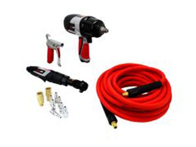 EXELAIR™ Bundle: Impact Wrench, Air Ratchet, Blow Gun, 25' Cobra Flex Air Hose & Coupler/Plug Air Accessories, (16-Piece) - MK3825ATCP